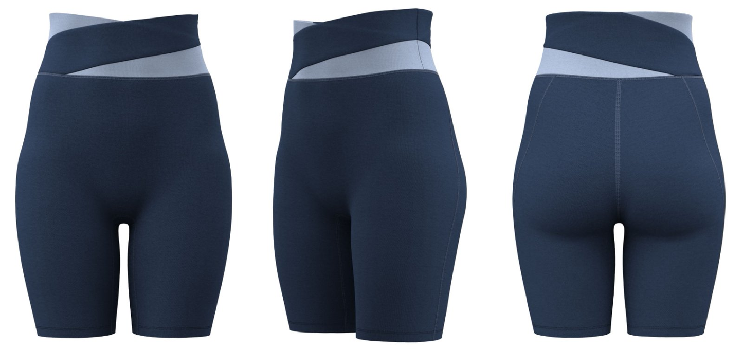 Navy blue women’s sports shorts, perfect for gym, running, and yoga, available with custom logo printing