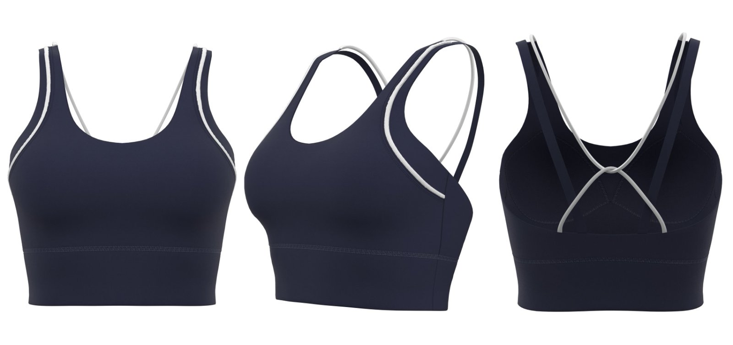 Navy Blue – Custom logo navy blue sports bra, double strap fitness top, bulk order yoga apparel
