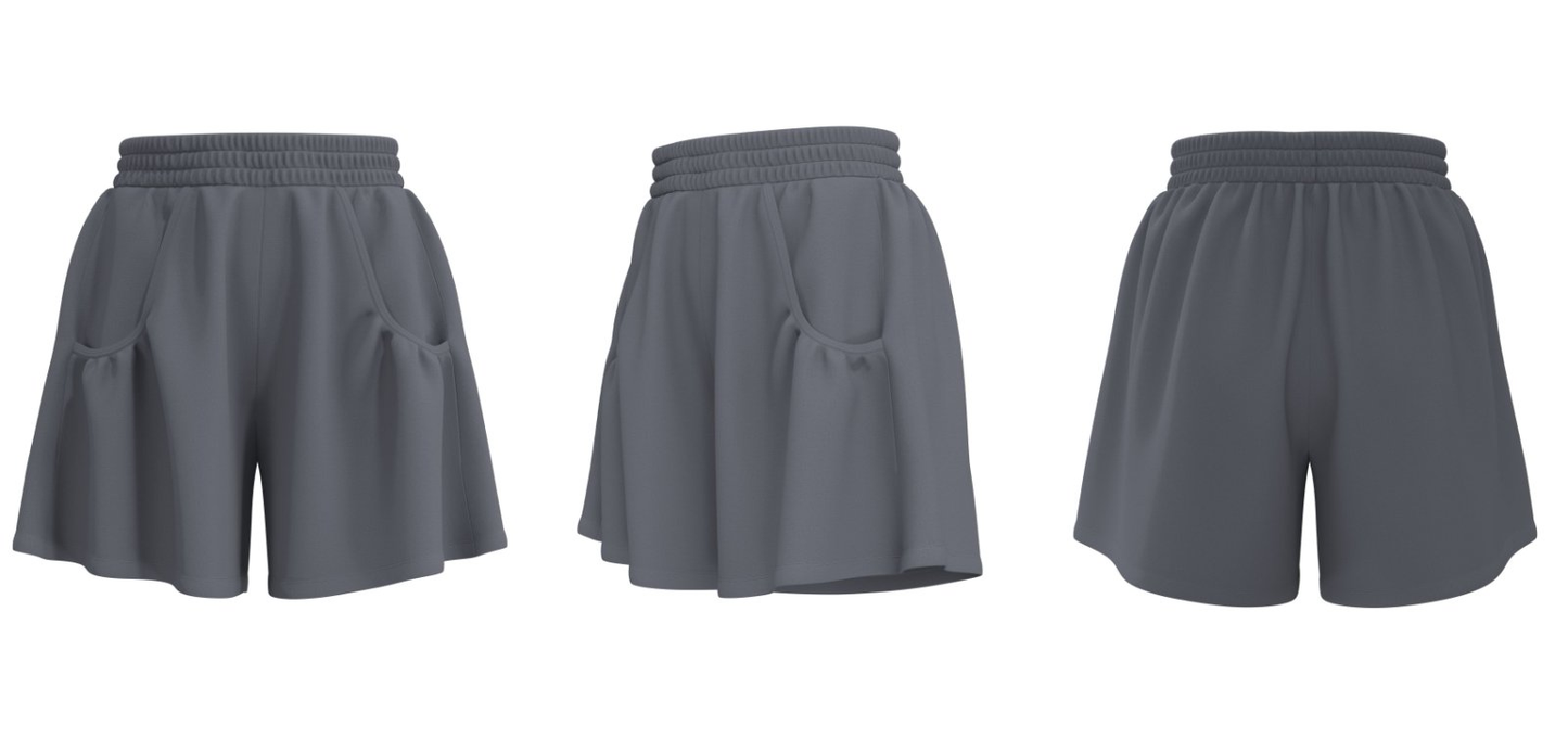 Grey high-waist loose fit women’s sports shorts with custom logo