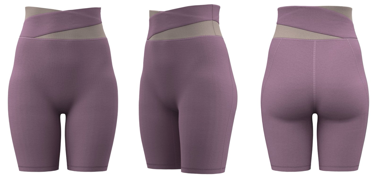 Women’s purple yoga shorts, high-waist design, seamless stretch fabric for custom logo printing