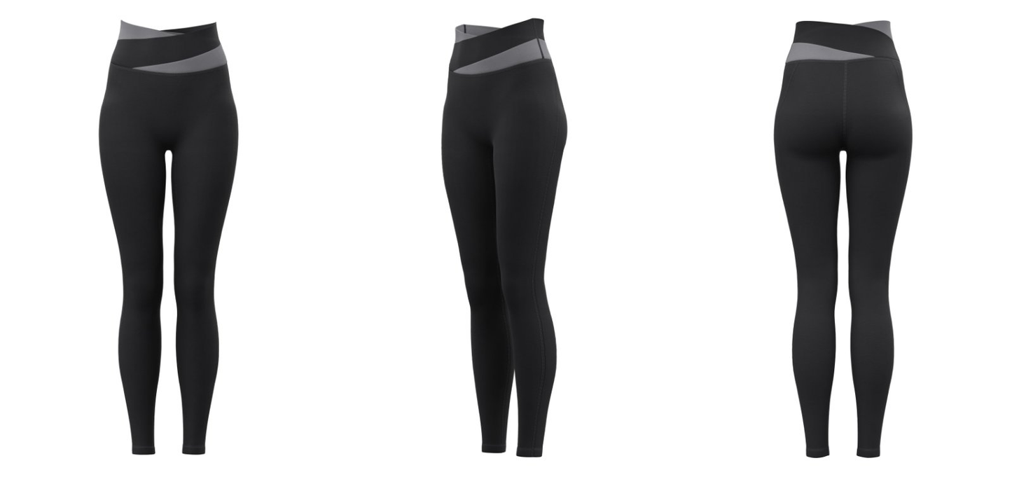Women’s high-waist crossover leggings – Black custom logo activewear