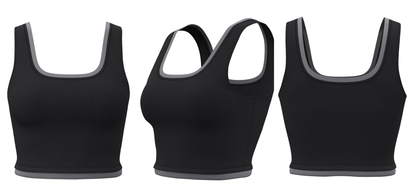 Black square-neck women’s tank top – institutional bulk sportswear with logo option