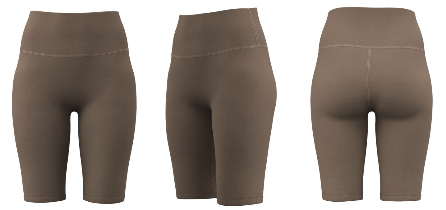 Brown high-waist biker shorts with custom logo – wholesale women’s activewear