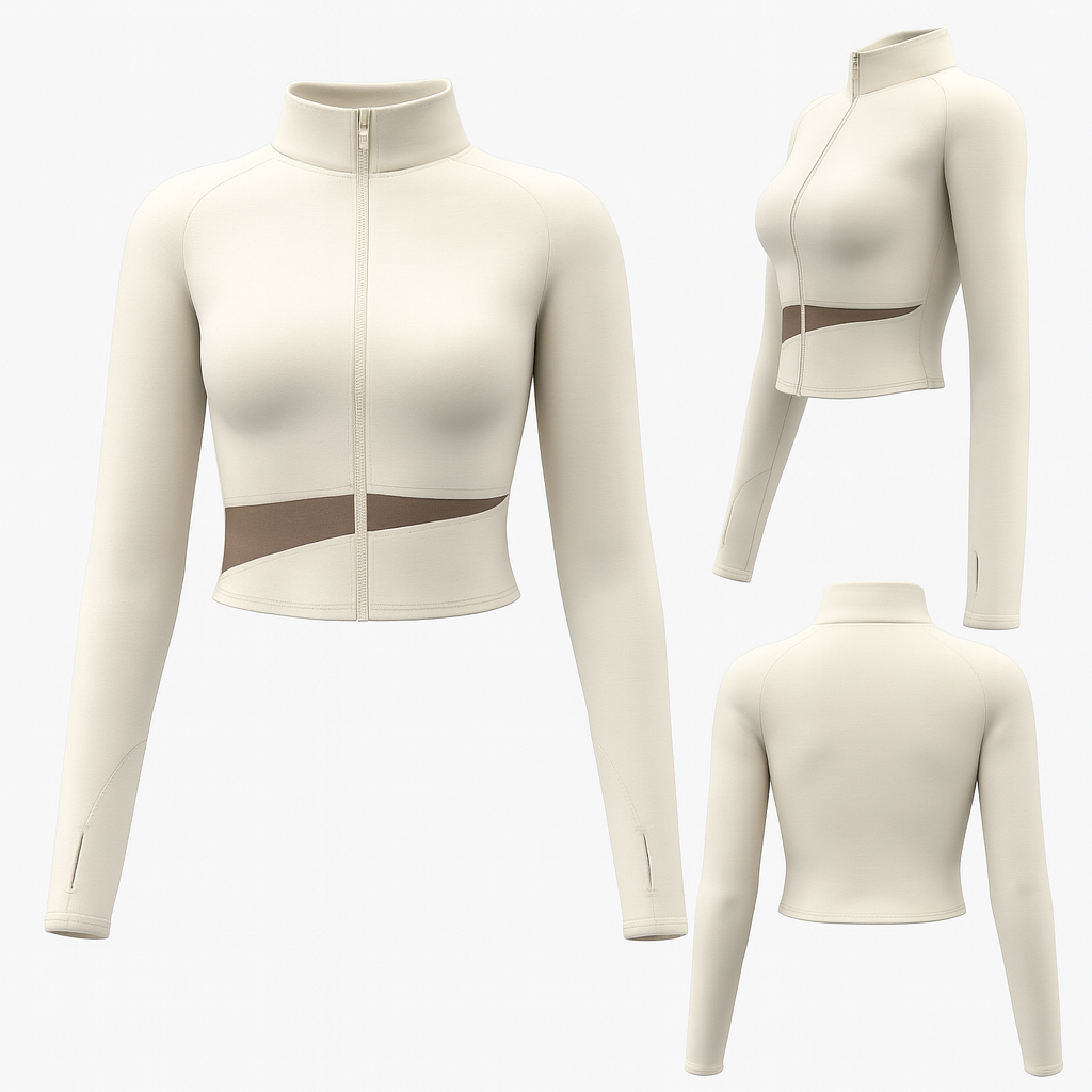 Women’s White Cropped Training Jacket – Zip-Up Activewear – Bulk Logo Orders