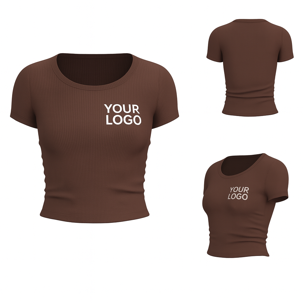 Brown: Custom Coffee Brown Ribbed Sport T-Shirt – Women’s Short Sleeve Slim Fit with Logo Printing