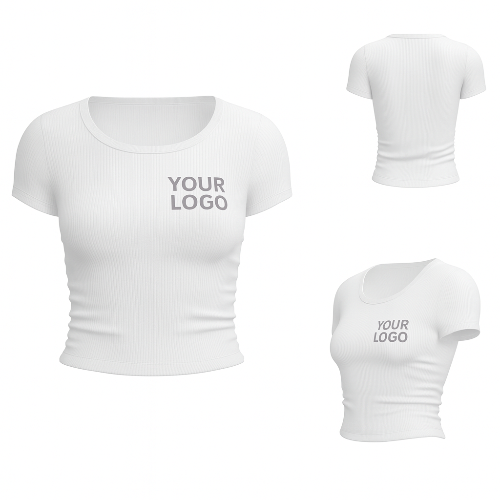 White: Custom Apricot Ribbed Sport T-Shirt – Women’s Short Sleeve Slim Fit with Logo Printing