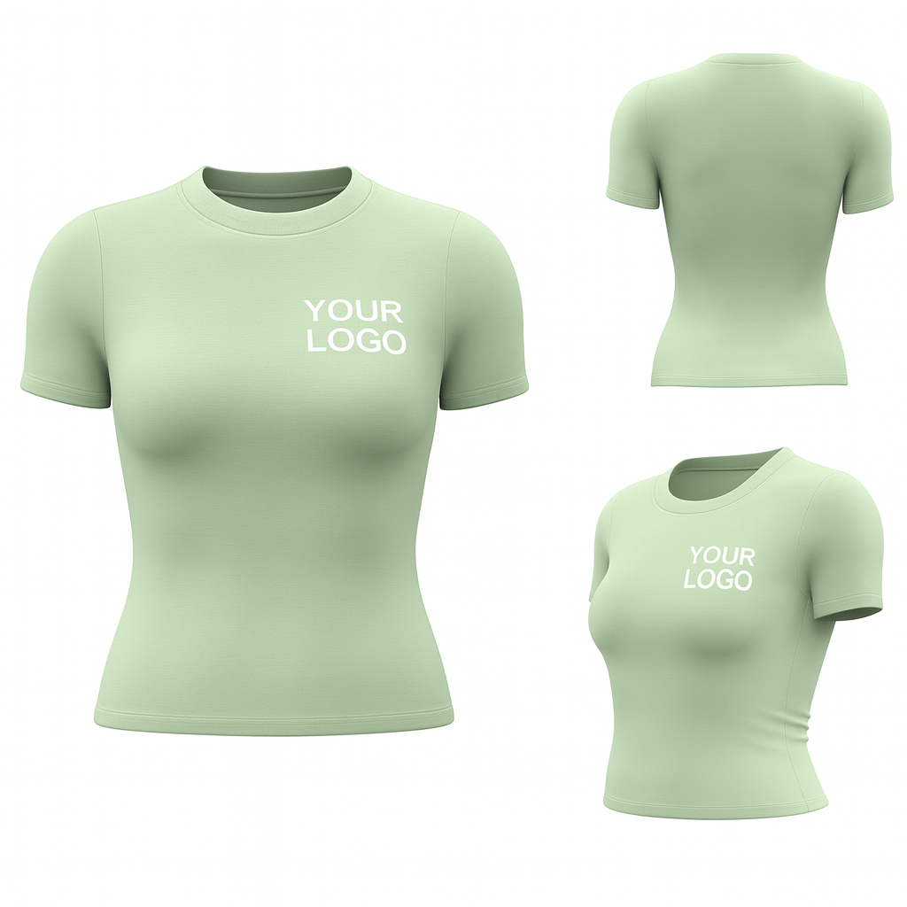 Custom Yoga Short Sleeve T-Shirt – Mint Green – Women’s Fitted, Logo Printing