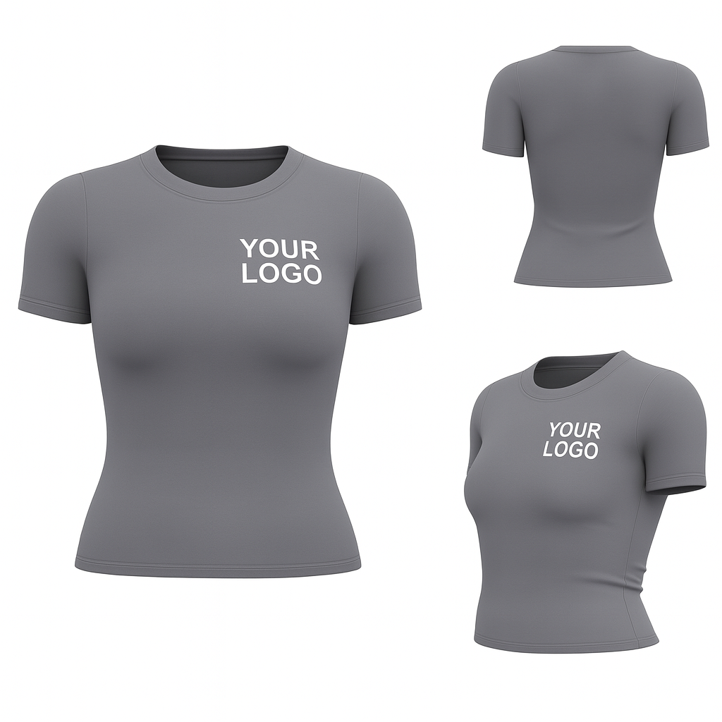 Custom Yoga Short Sleeve T-Shirt – Grey – Women’s Fitted, Logo Printing
