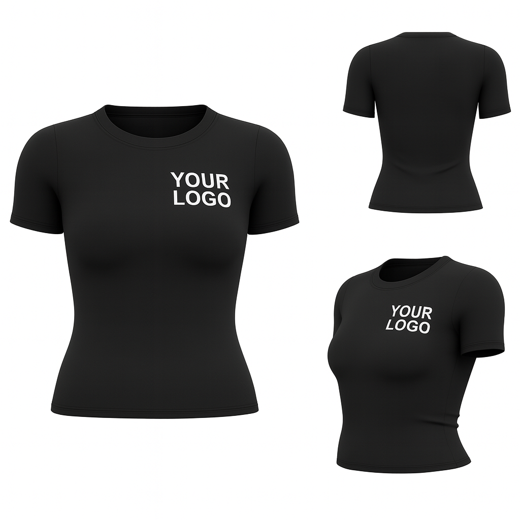 Custom Yoga Short Sleeve T-Shirt – Black – Women’s Fitted, Logo Printing