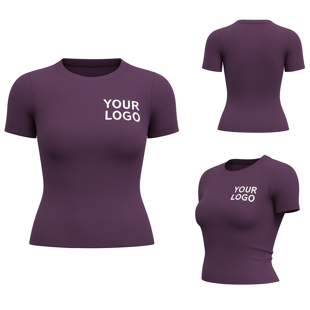Custom Yoga Short Sleeve T-Shirt – Purple – Women’s Fitted, Logo Printing