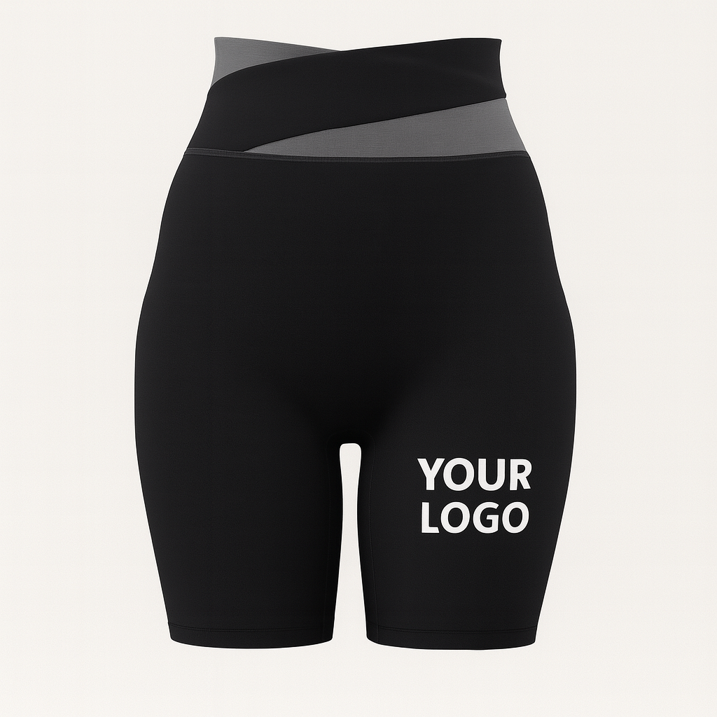 High-waist women’s sports shorts in mauve with custom logo placeholder, perfect for yoga, gym, and fitness teamwear