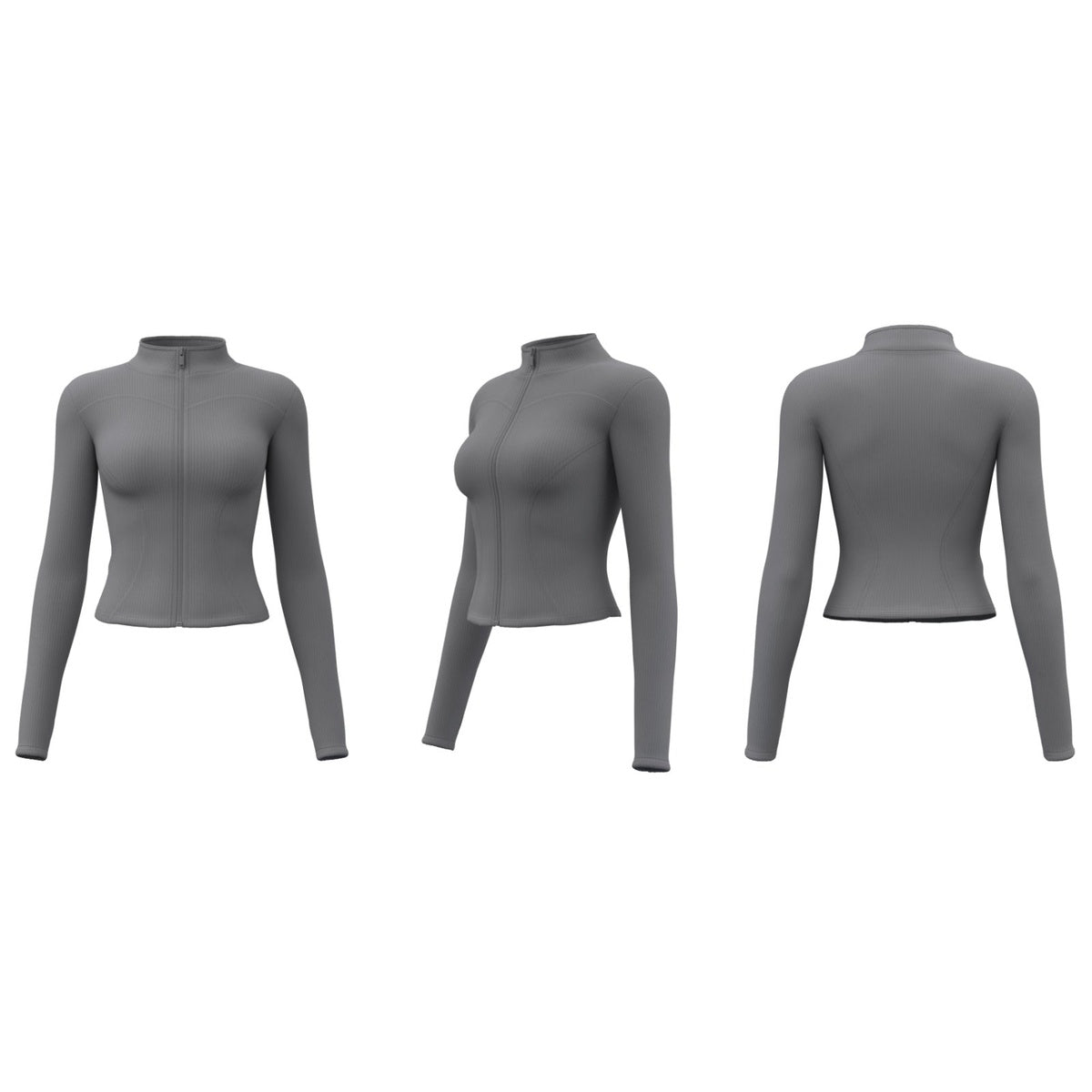 Women’s Grey Yoga Zip-Up Jacket – Long Sleeve Cropped Top – Custom Logo Printing