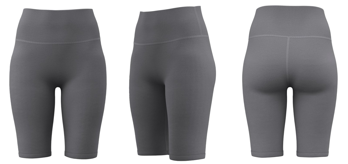 Grey high-waist biker shorts – bulk custom logo printing available