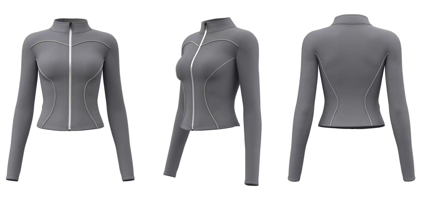 Custom Women’s Zip-Up Activewear Jacket – Yoga & Jogging Slim Fit | Logo Printing | MOQ 100