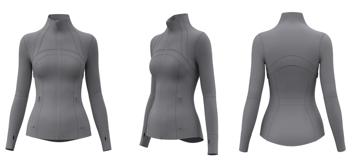 Side view grey women’s slim-fit sports jacket for wholesale customization
