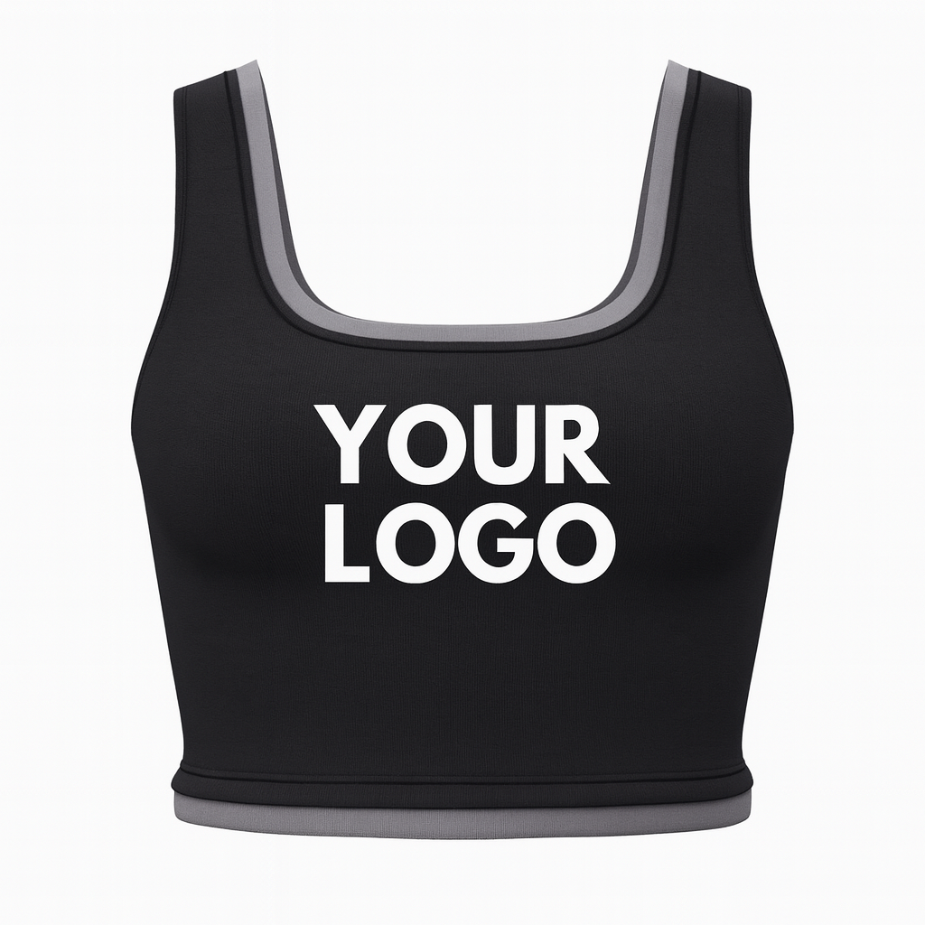 Custom women’s square-neck sports tank top in black – bulk teamwear with logo printing