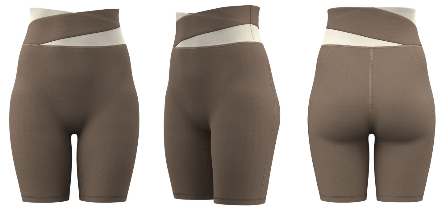 Brown yoga shorts, high-waist compression design, customizable for corporate gifts and promotions