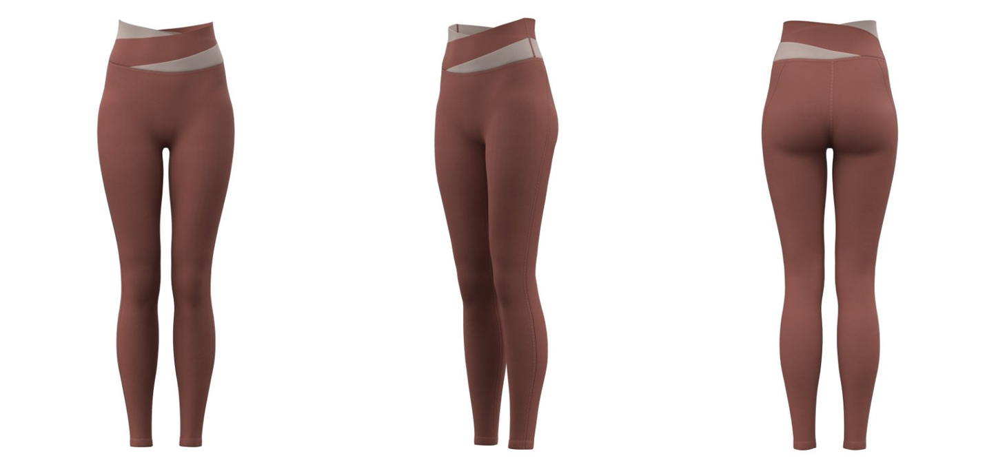 Women’s high-waist crossover leggings – Mocha Brown B2B fitness apparel