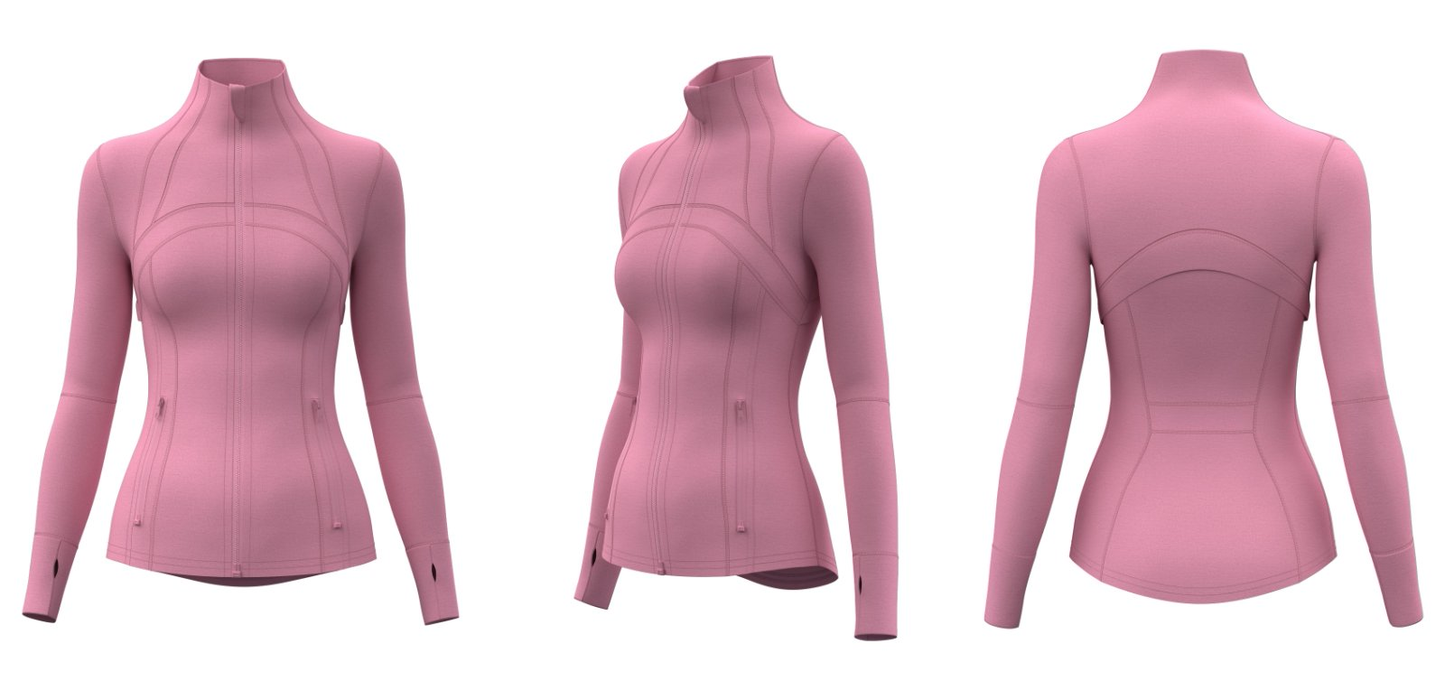 Back view pink active full-zip jacket for yoga studios and gyms