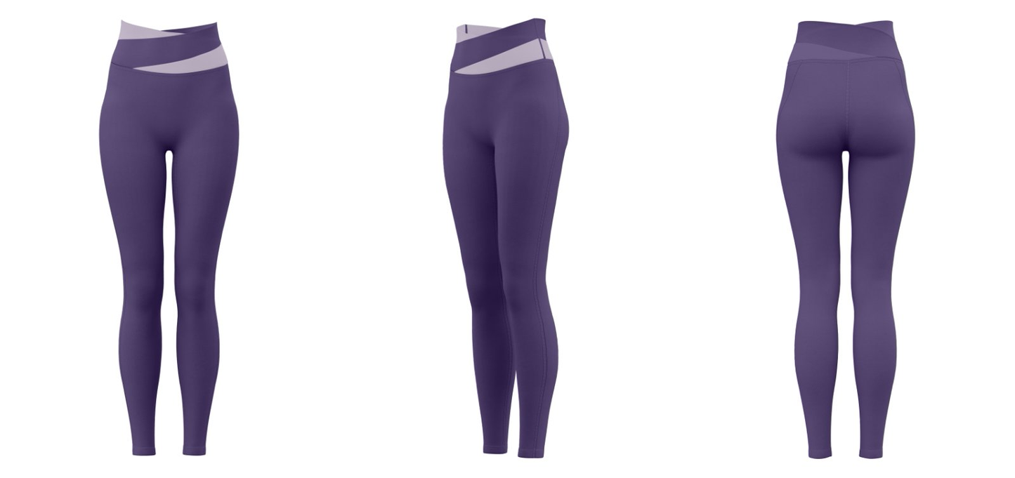 Women’s high-waist crossover leggings – Purple custom logo athletic leggings