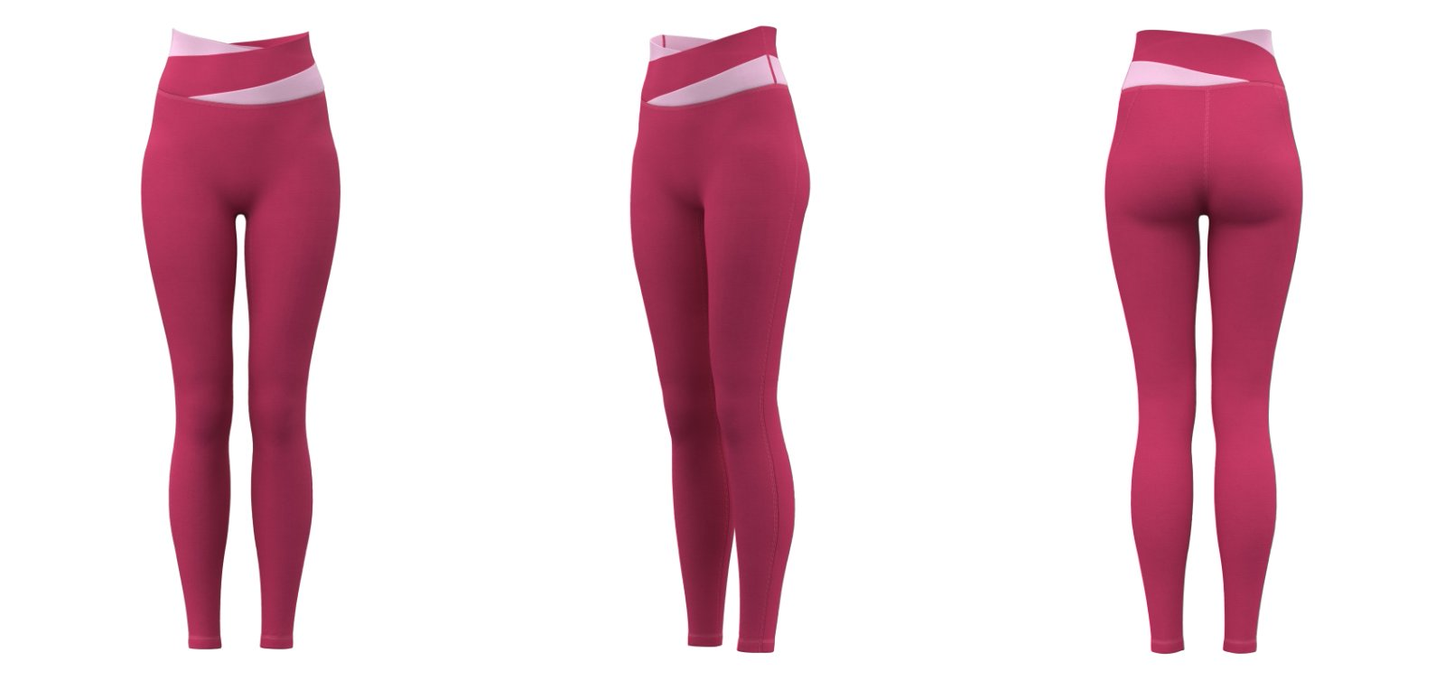 Women’s high-waist crossover leggings – Red active teamwear with custom logo