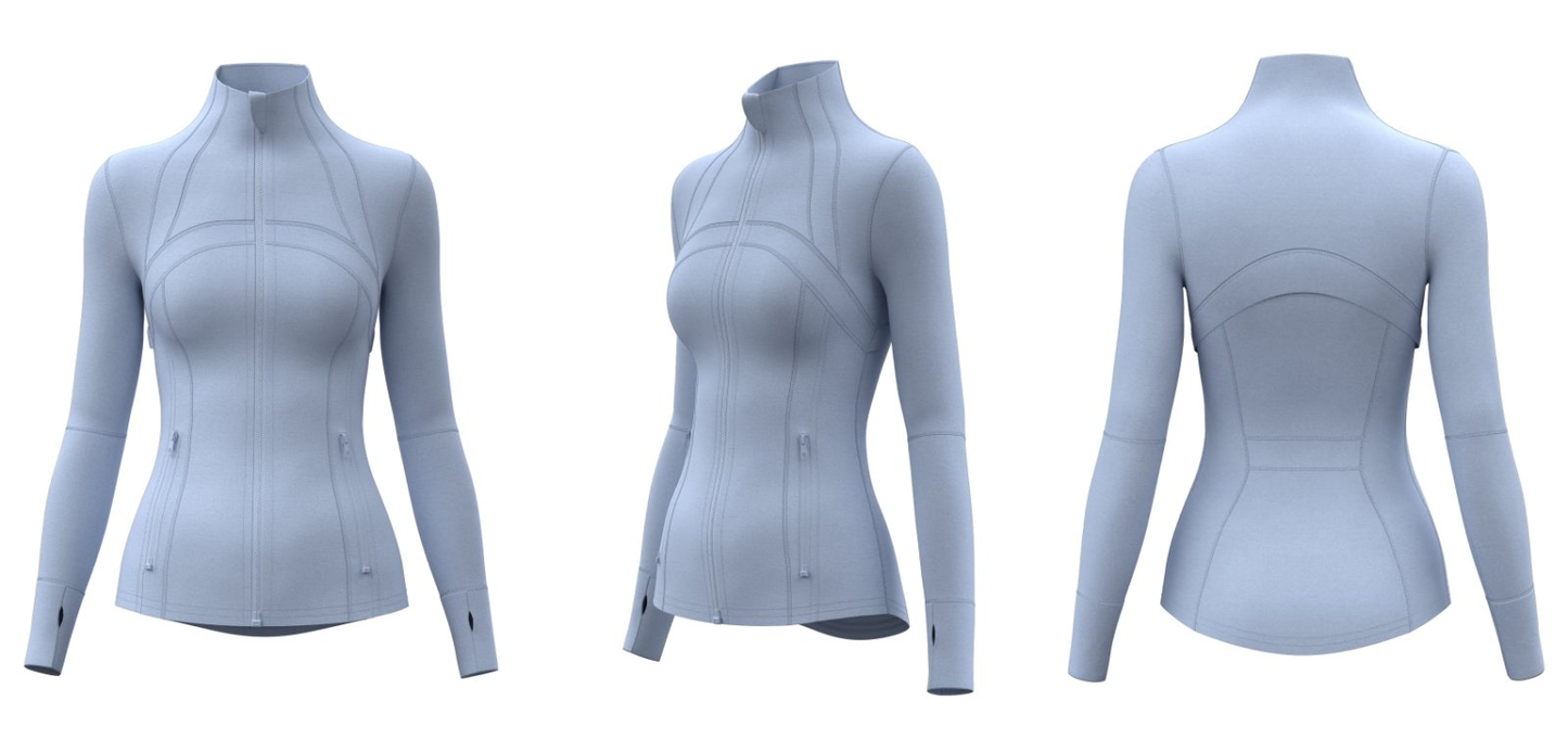 Sky blue women’s full-zip workout jacket with logo printing option