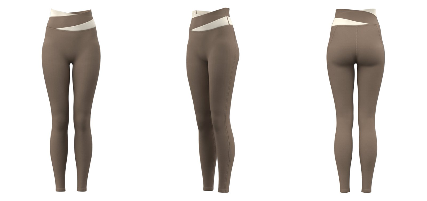 Women’s high-waist crossover leggings – Taupe custom logo sportswear