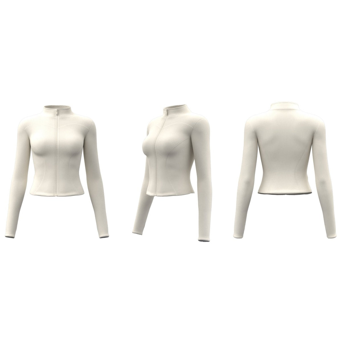 Women’s White Yoga Zip-Up Jacket – Long Sleeve Cropped Top – Custom Logo Printing