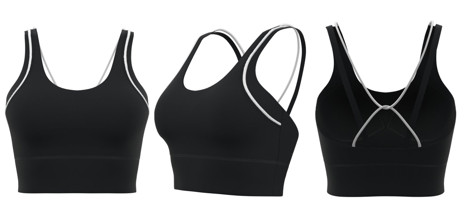 Black – Custom logo black sports bra with crisscross straps, wholesale gym and yoga activewear