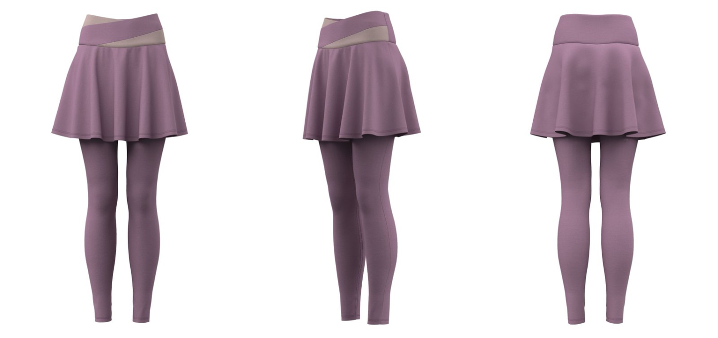 Purple skirted leggings with cross waistband design