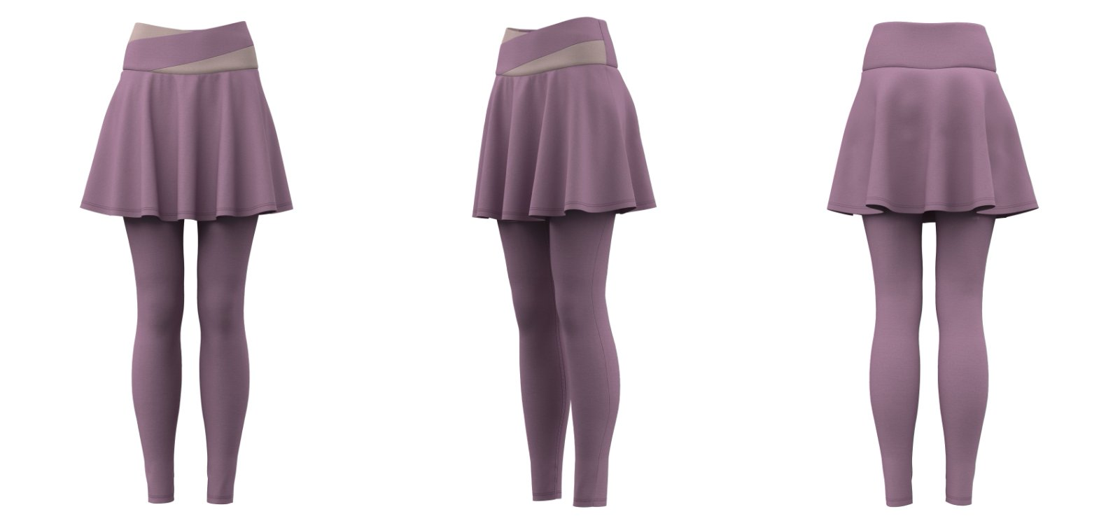 Purple skirted leggings with cross waistband design
