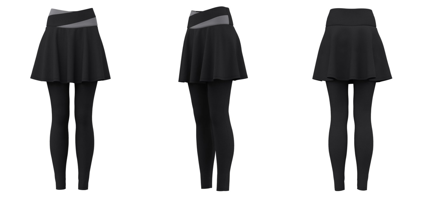Women’s high-waist black skirted leggings with custom logo placeholder