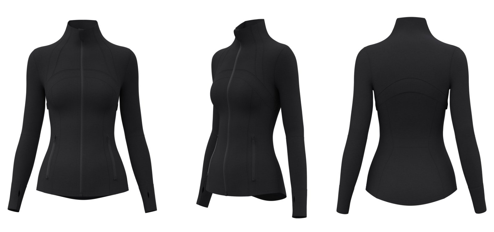 Front view black custom women’s full-zip active jacket with logo placement