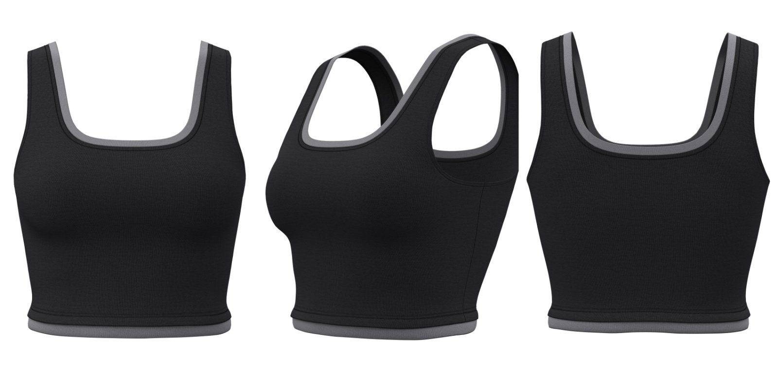 Black square-neck women’s tank top – institutional bulk sportswear with logo option