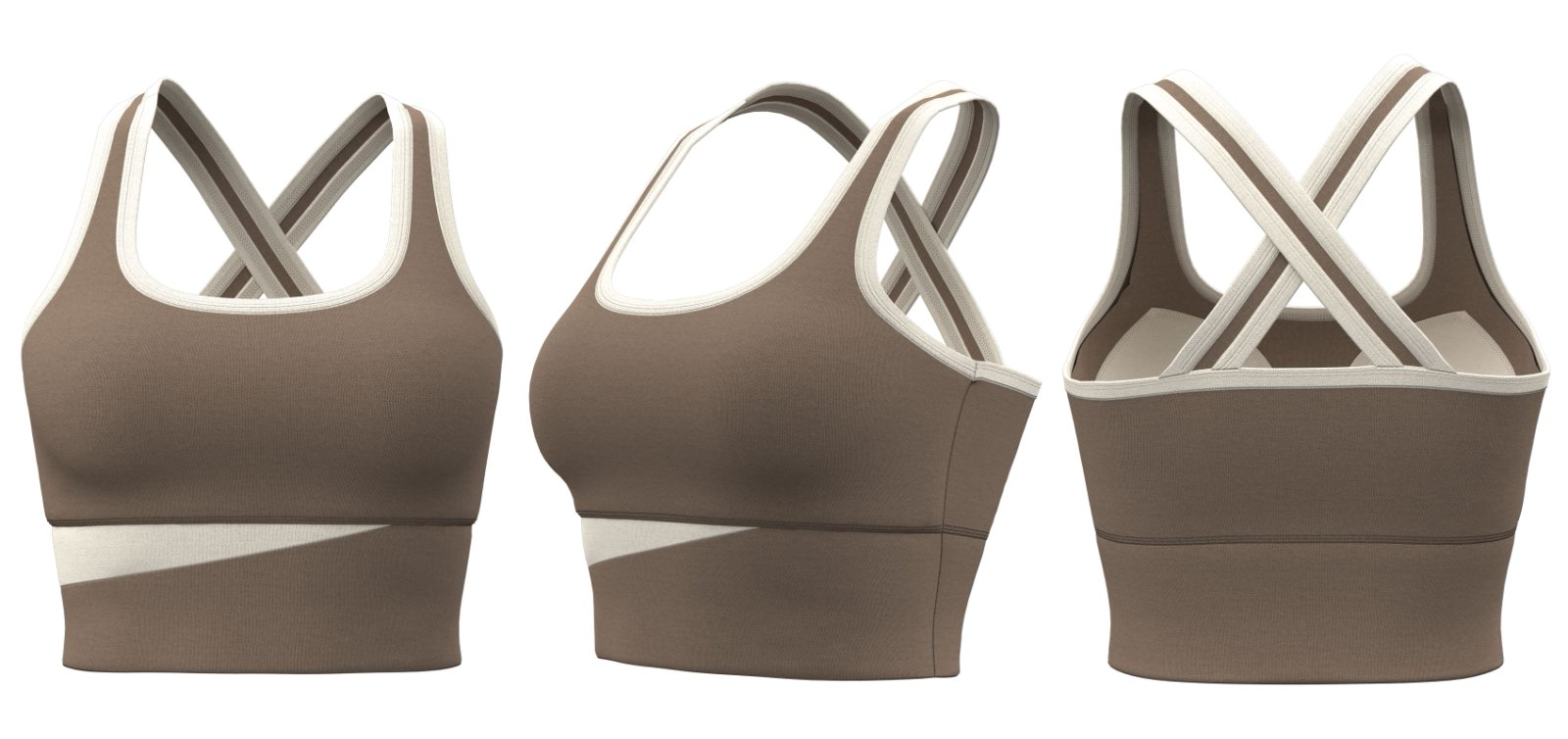 Brown women’s cross-back sports bra – customizable B2B teamwear option