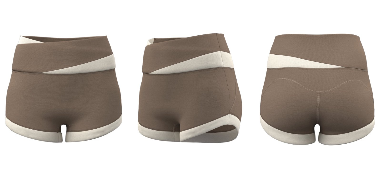 Side view of women’s brown cross-waist fitness shorts, designed for custom logo printing.