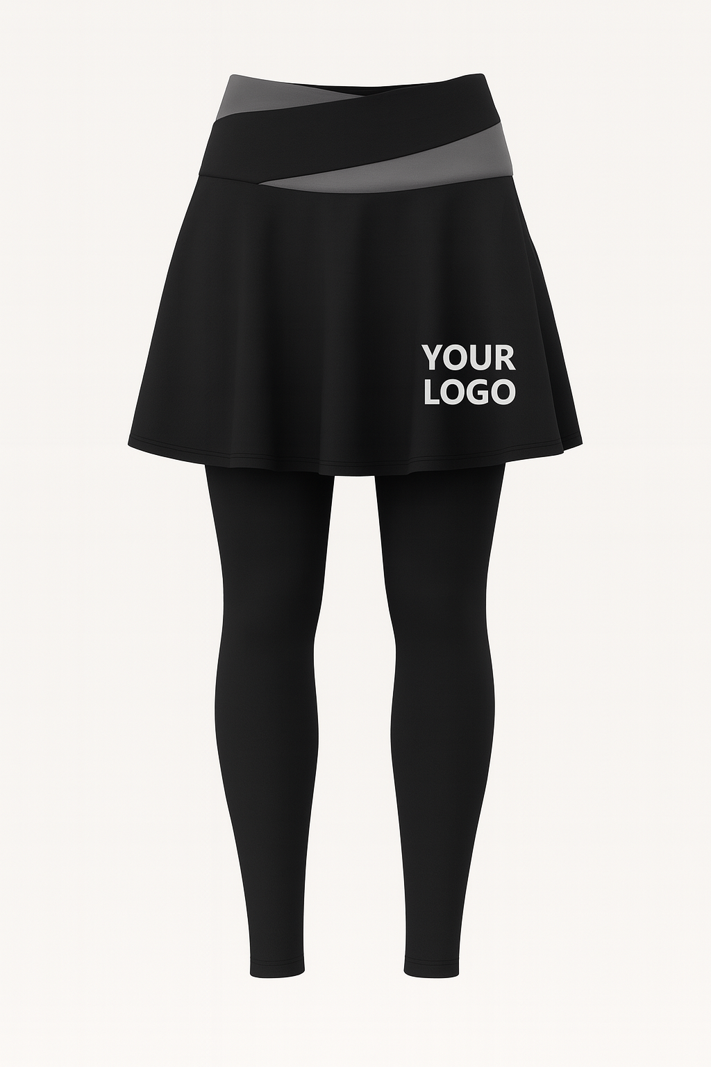 Black skirted leggings sportswear set with logo printing option