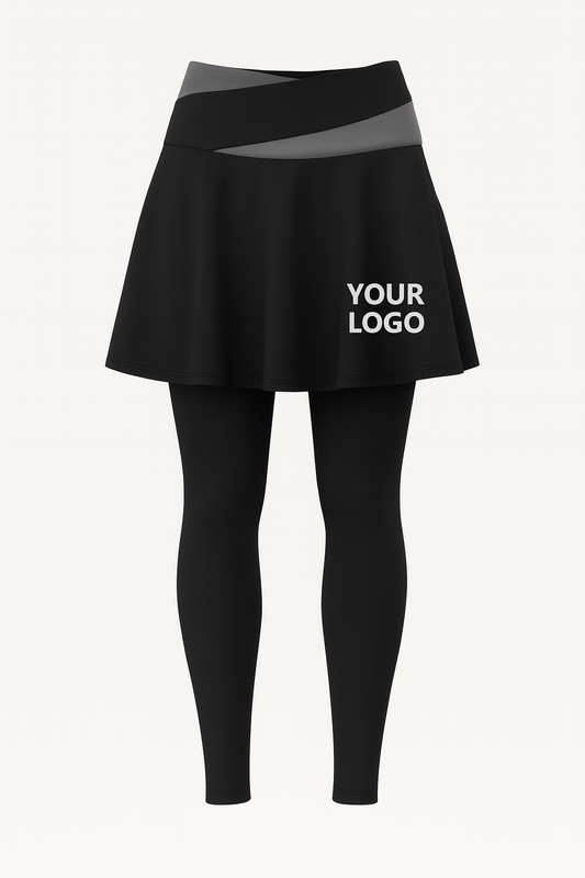 Black skirted leggings sportswear set with logo printing option