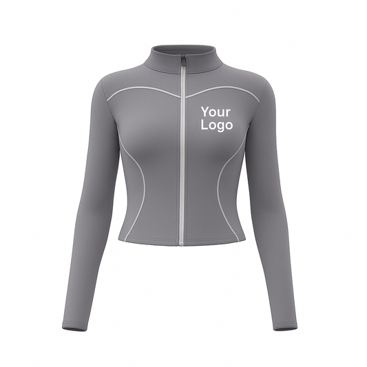 Women’s Grey Activewear Zip Jacket – Yoga & Light Jogging Top – Custom Branding