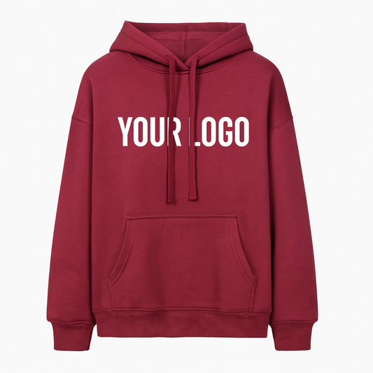 Custom red pullover hoodie with company logo – bulk order MOQ 100 for corporate teams