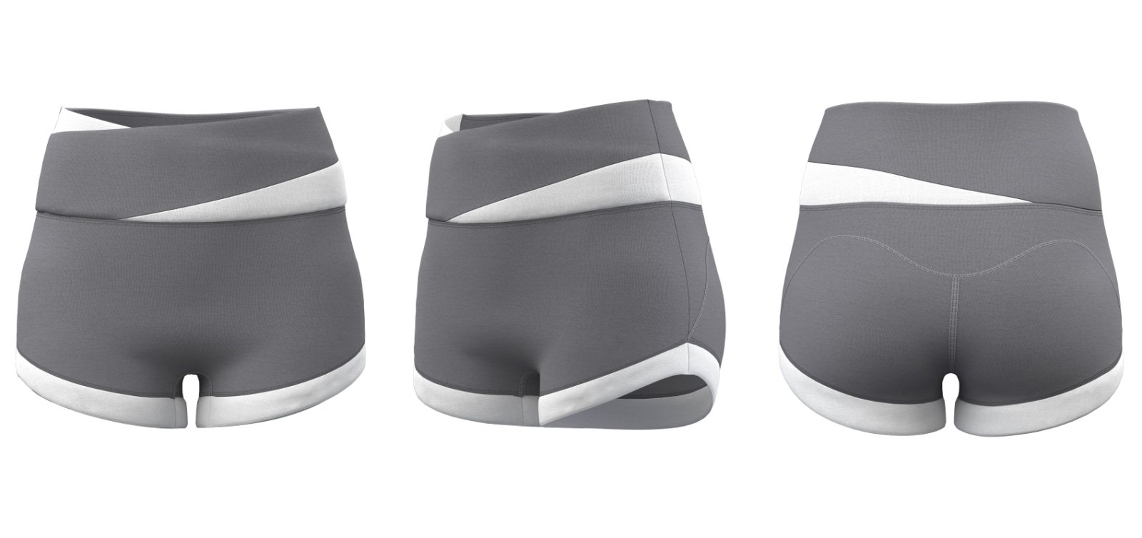 Back view of gray cross-waist women’s sports shorts, ideal for yoga, gym, and bulk team orders.