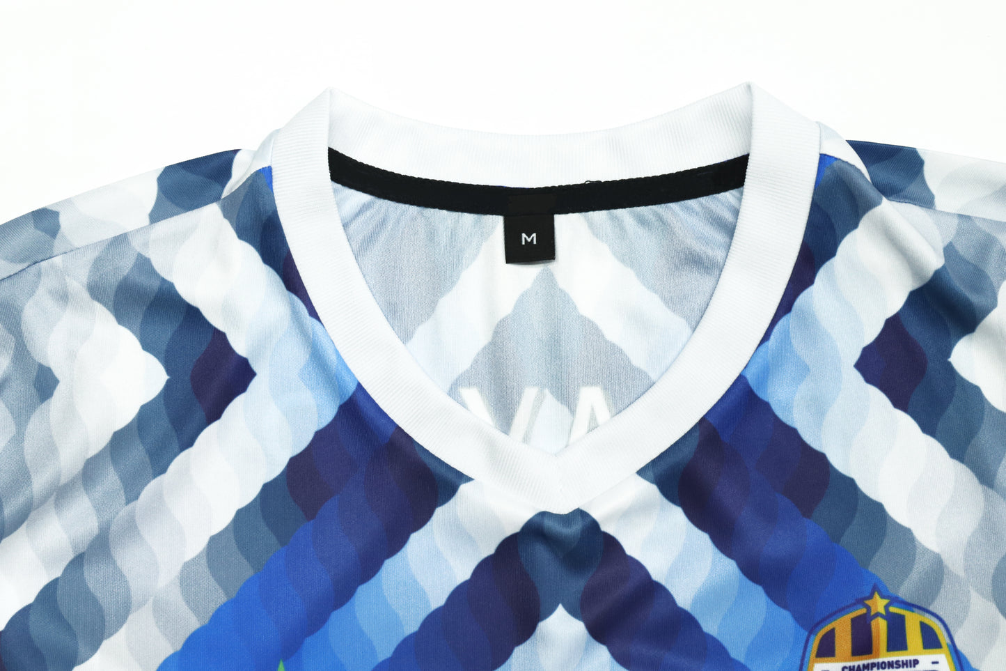 Custom Blue Geometric Soccer Jersey – Team Logo Football Uniforms