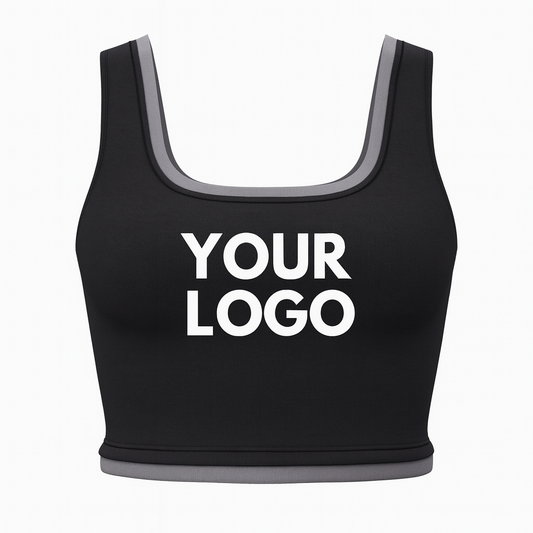 Custom women’s square-neck sports tank top in black – bulk teamwear with logo printing