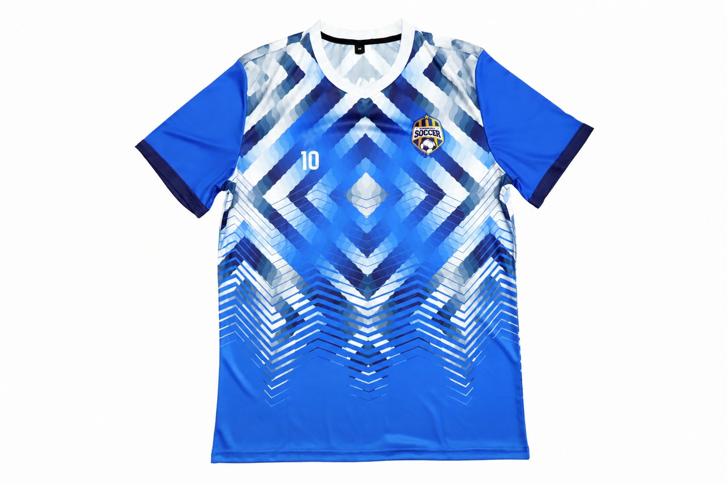 Custom Blue Geometric Soccer Jersey – Team Logo Football Uniforms