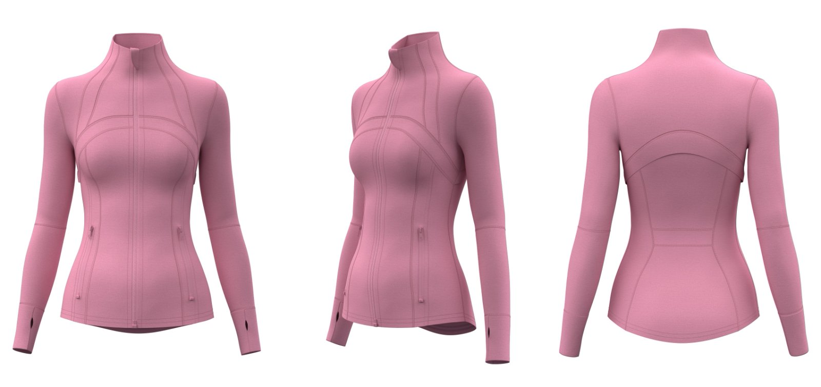 Back view pink active full-zip jacket for yoga studios and gyms